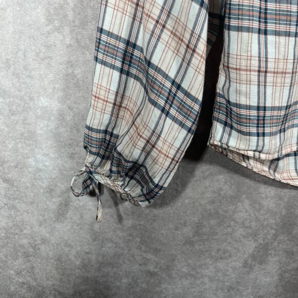 Faherty Top Womens Cream Gray Plaid Button Front Long Sleeves V-Neck Casual‎ - Picture 4 of 9